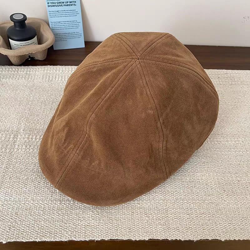New Suede Forward Hat for Women In Autumn and Winter All Match Large Head Circumference Beret Small Reverse Faced Painter's Hat