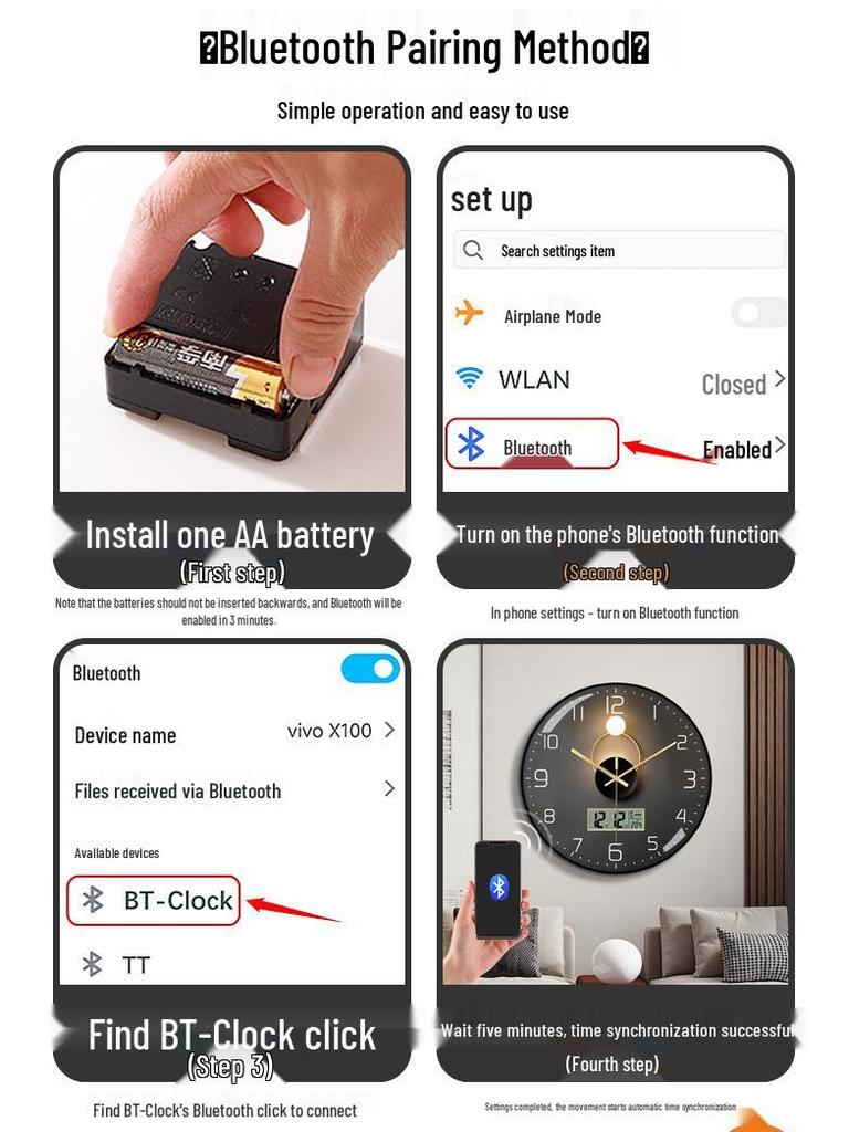 Bestselling Bluetooth Wall Clock with Automatic Time Sync, English LCD, and Perpetual Calendar - Wall-Mounted Electronic Clock