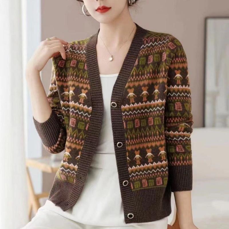 New Autumn and Winter Jacquard Knitted Cardigan Women's Loose Small Sweater Jacket Versatile Outerwear Top