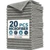 20 Pcs Gray Microfiber Cleaning Cloths Reusable Absorbent Stain Removal for Car Kitchen Electronic Screens Stainless Steel Home Use