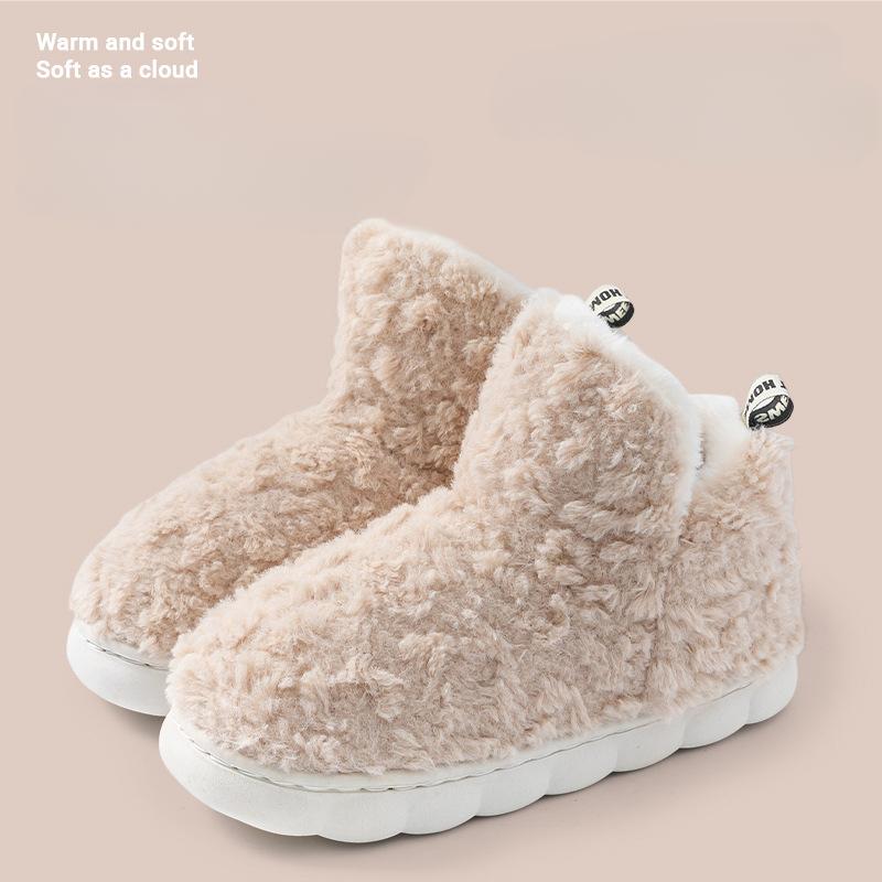 High-heeled Cotton Shoes Women's Warm Plush Thick-soled Stepping On Shit Indoor Home Non-slip Cotton Slippers