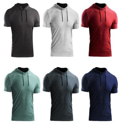Sommer-Kurzarm-T-Shirt mit Kapuze, Herrenpullover, große Größe, lockeres Sport-Top, atmungsaktiv, schnell trocknend