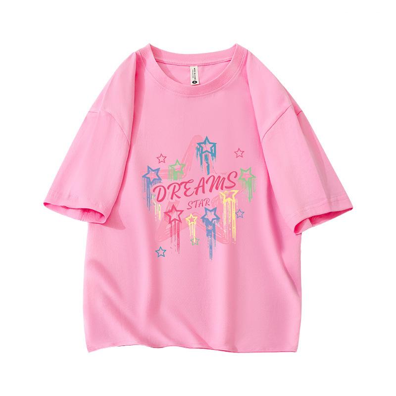 Y2K Pastel Rainbow Star Graffiti Oversized Short Sleeve O Neck T Shirt Graphic Print 100 Cotton 2000s Women Tops Clothes Summer