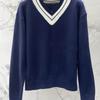 26 Early Autumn New Fashion Lazy Wind Splicing V-neck Knitted Sweater, Classic Wool Heavy Industry Letter Embroidered Top