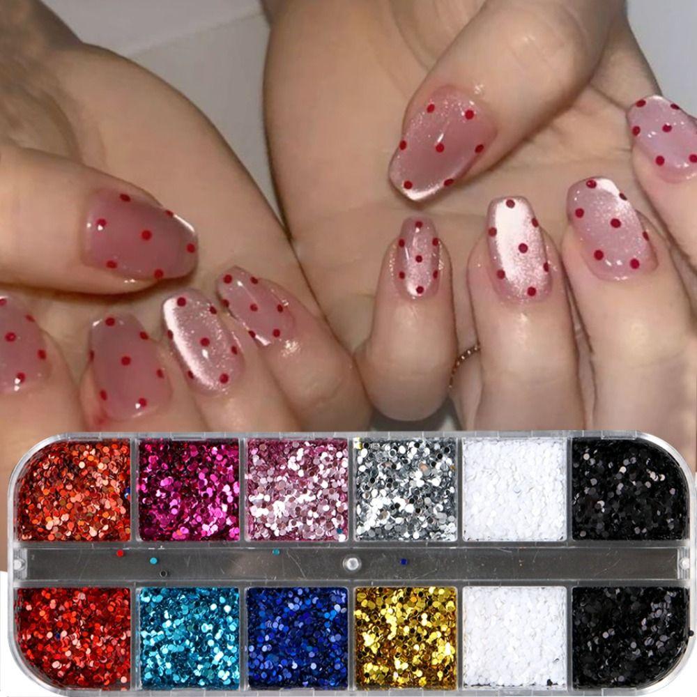 Y2K Cute Nail Flakes Kawaii Nail Charm Supplies 12 Grids Nail Sequins DIY