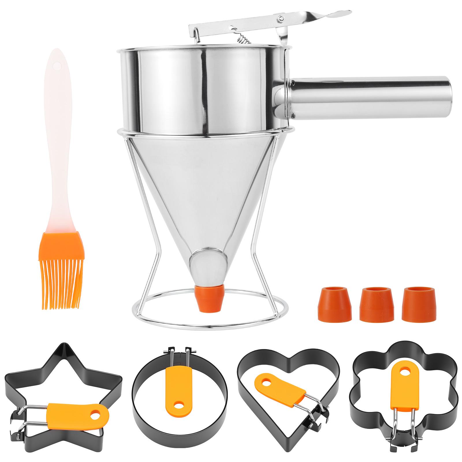 

Pancake Batter Dispenser Multi-Caliber Stainless Steel Funnel Dispenser with Stand Cupcakes Baking Maker Tools Kitchen Accessory