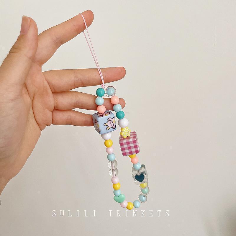Japanese Korean Mobile Phone Lanyard DIY Beauty Personalized Cartoon Handmade Bead Girl Sweet Chain Rope
