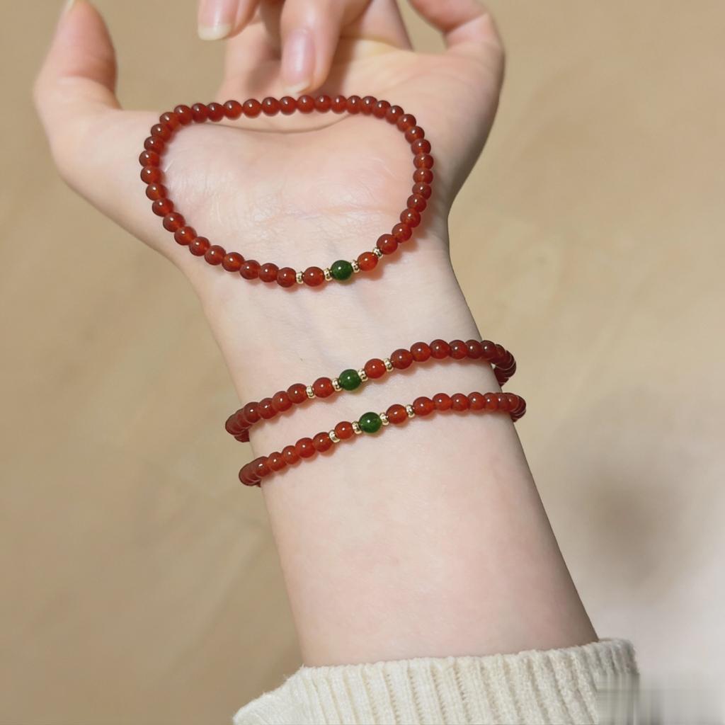 New Natural Red Agate Round Bead Bracelet, Green Agate New Jewelry for Women, Versatile, High-end, Stylish, Flattering Gift