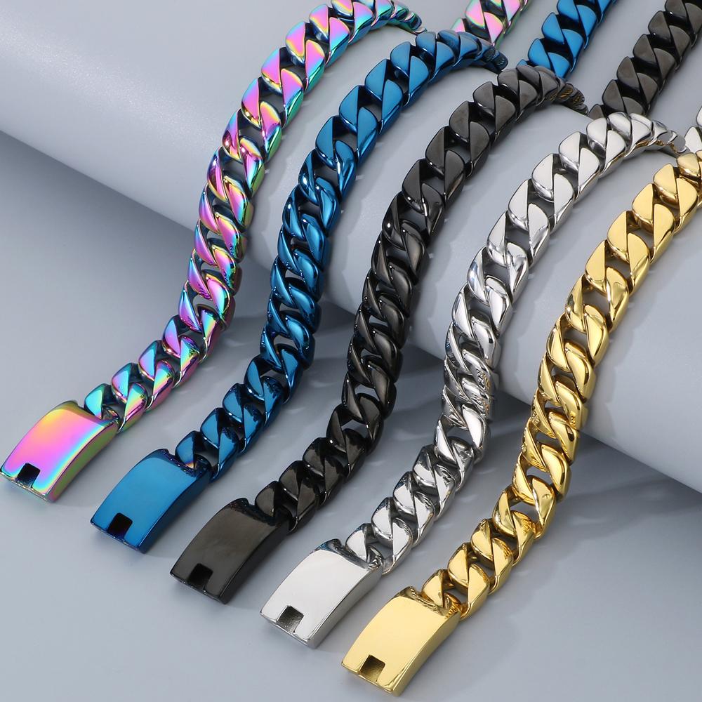 50/60CM Long 12MM Wide Cuban Link Chain Necklaces for Men Solid Stainless Steel On Neck Chains Party Male Jewelry Gifts 5 Color