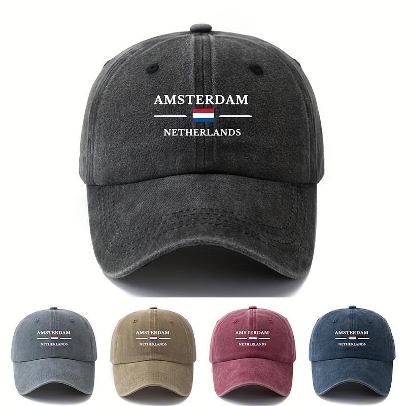 Cappellino da Baseball Unisex alla Moda e Versatile con Lettere Stampate AMSTERDAM, Leggero per l'Esterno, Visiera Curva, Cappellino da Baseball da Autista di Camion