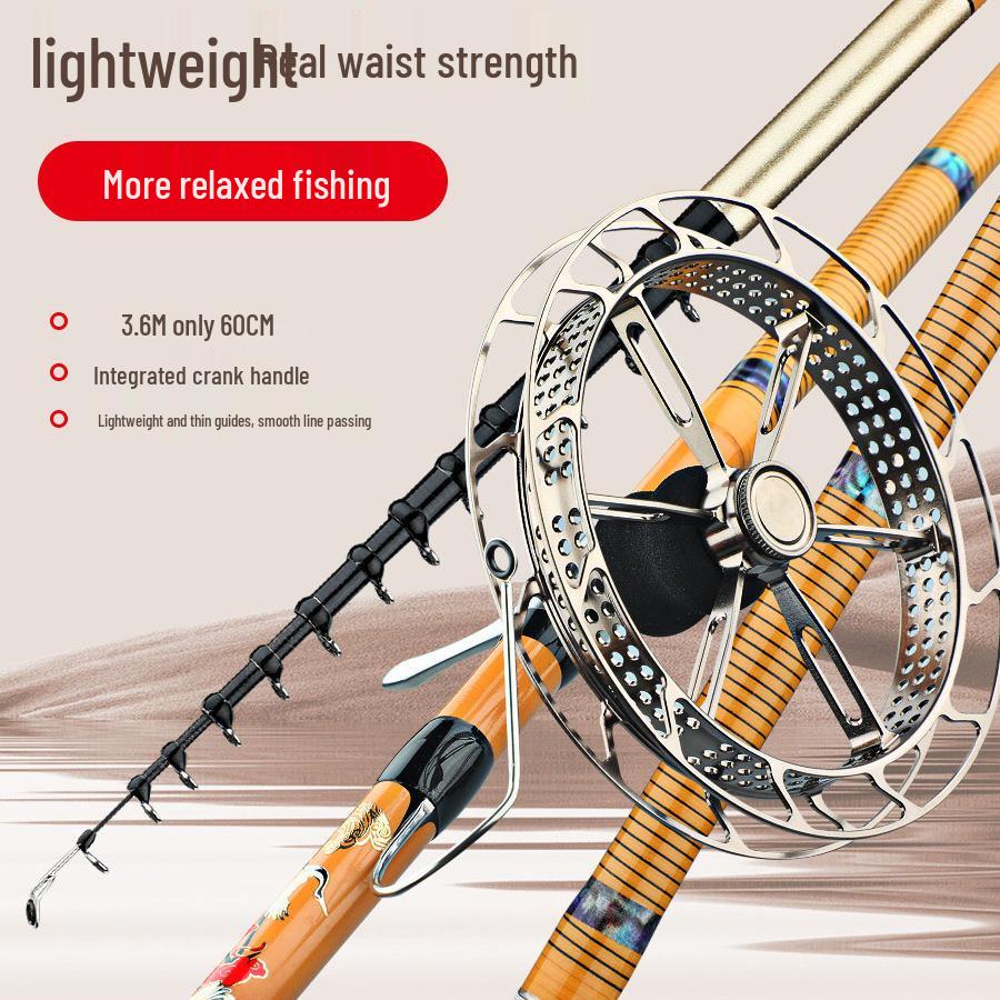 

Pan Car Super Fine Portable Fishing Rod with Short Section Shake Reel and Clear Water Hand Wheel 3.6m Pole with Shake Reel