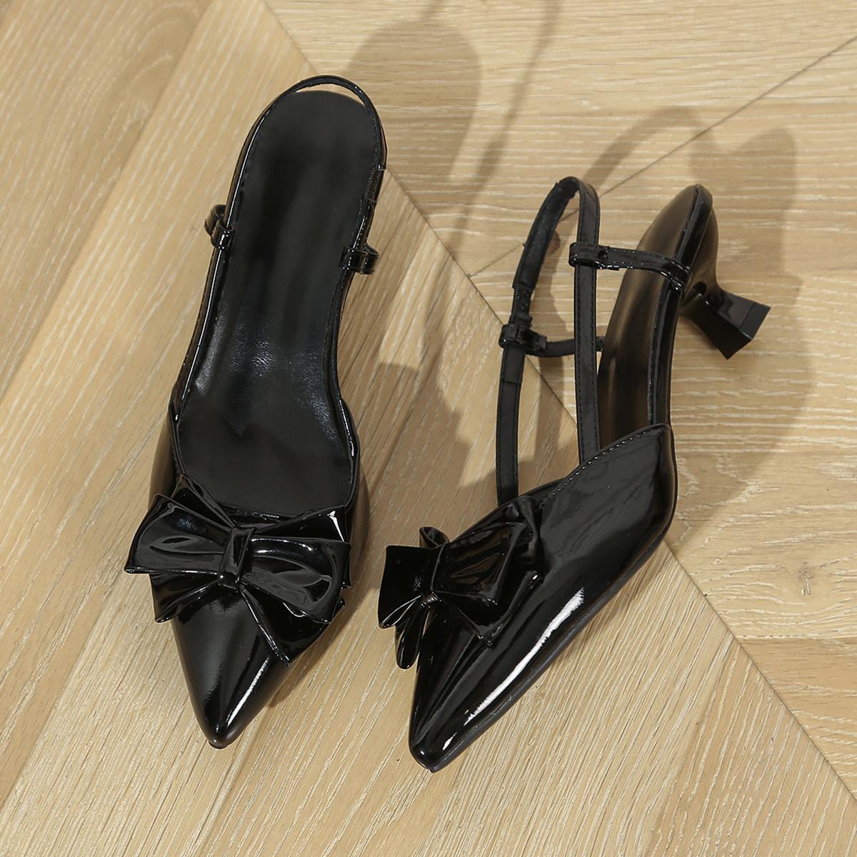 

Модные женские летние босоножки на высоком каблуке, бежевая лакированная кожа, офисная работа, шпилька, роскошный драматичный бант, вечеринка, выпускной, женская обувь 42 чёрный