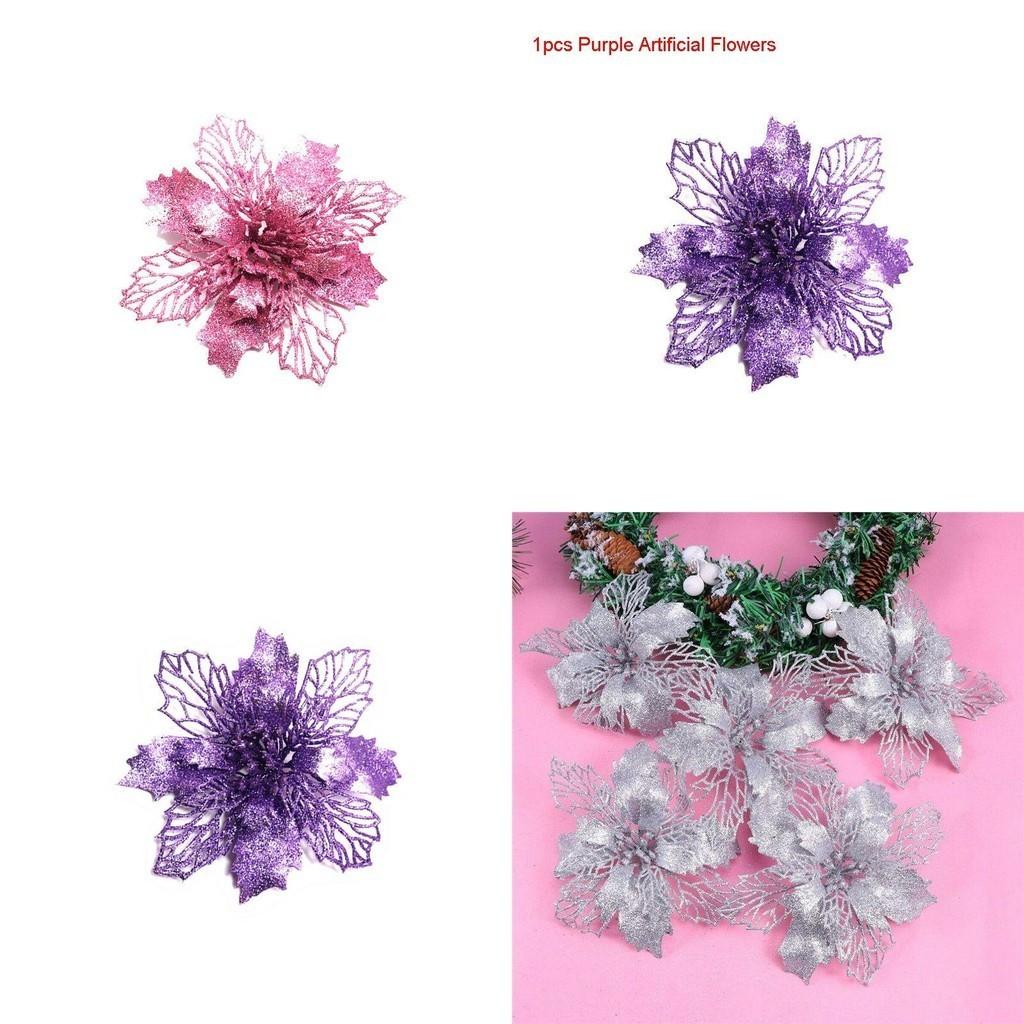 Sparkling Glitter Artificial Flowers For Stunning Christmas Tree Decorations