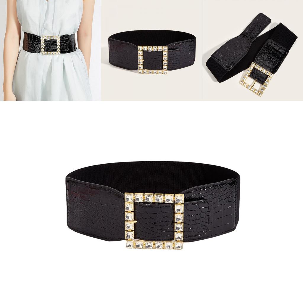 Winter Fashion Leather Wide Belt With Diamond Head Buckle For Ladies Dress Enhancements