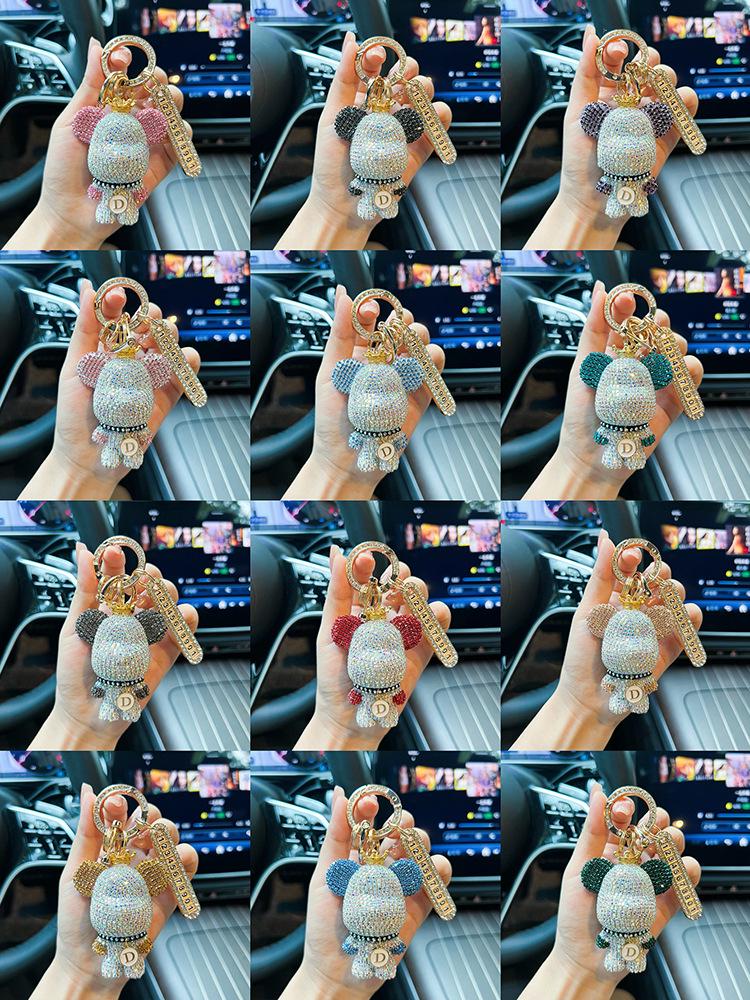 Nyckelring med strasspanda, anpassad bokstav och anti-förlustplatta