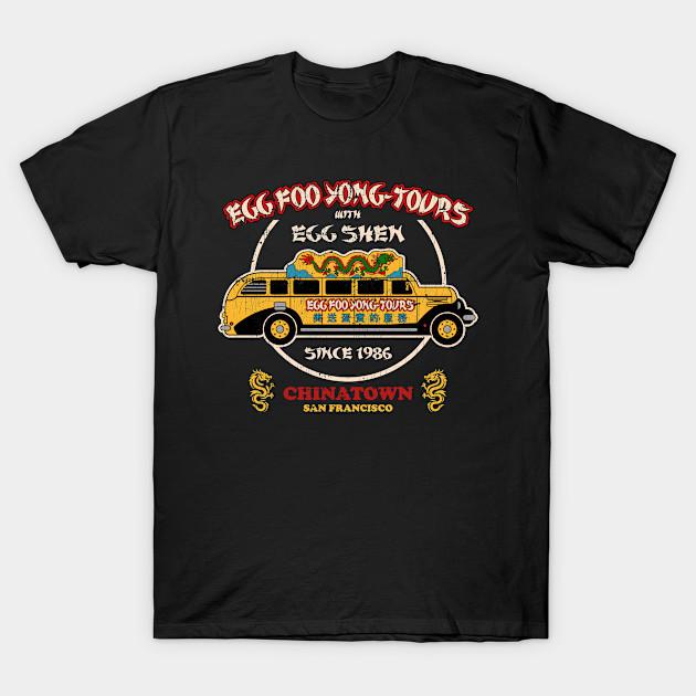 Men Black Print T-shirt Egg Foo Yong Tours Chinatown No-Cut Transfer Paper Print Cotton Tshirt 3XL чёрный