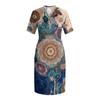 Letní nadměrné velikosti V výstřih krátký rukáv ke kolenům kapsa potisk ležérní šaty pro ženy