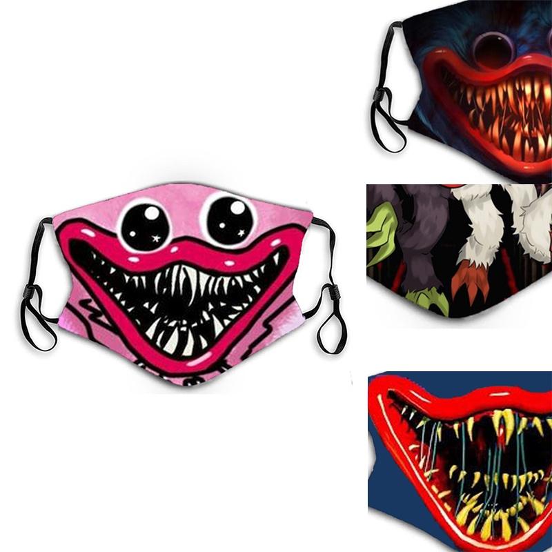 Máscara Facial de Algodão de Halloween Poppy Playtime Huggy Wuggys Para Adultos Ajustável Respirável