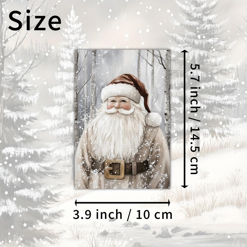 20pcs Winter Forest Christmas Card Illustrations Featuring Santa Claus Reindeer Snowman Handicrafts Holiday Decor Xmas Postcards