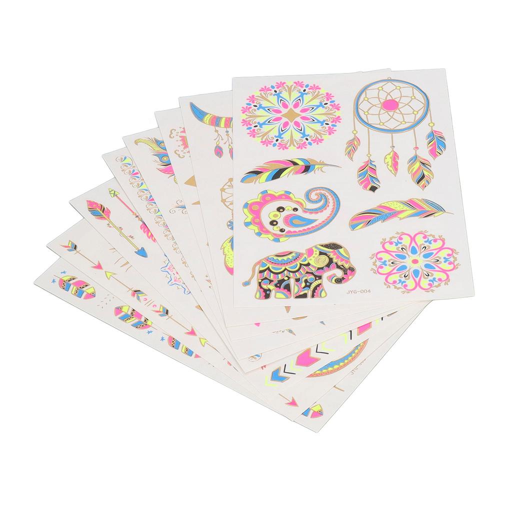 8 Pcs Neon Tattoo Stickers Fluorescent Bronzing Waterproof Glow Neon Party Body Face Skin Temporary