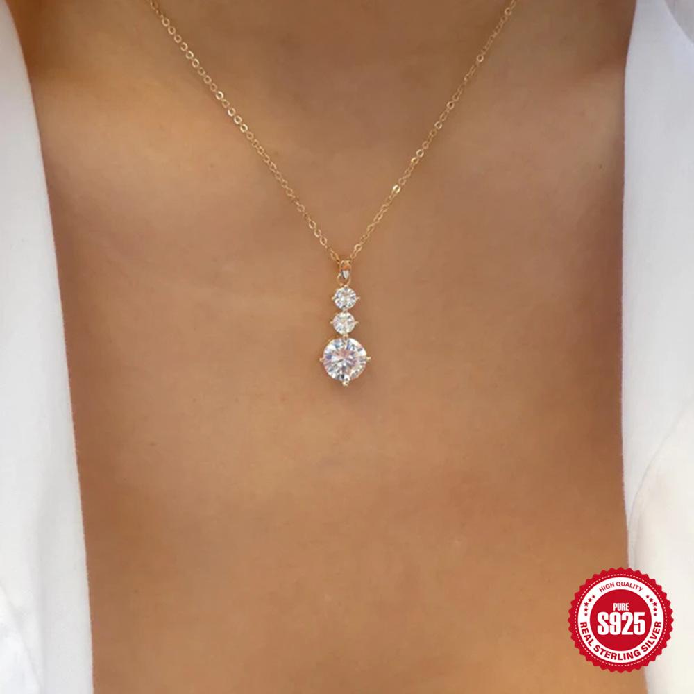 S925 Sterling Silver Classic Size Four-Claw Diamond Women'S Wedding Pendant Premium Necklace Wedding Bridal Accessories