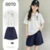 Girls' Summer Cotton Polo Shirt Set (Ages 6-12) – College Style with Lapel and Short Sleeves