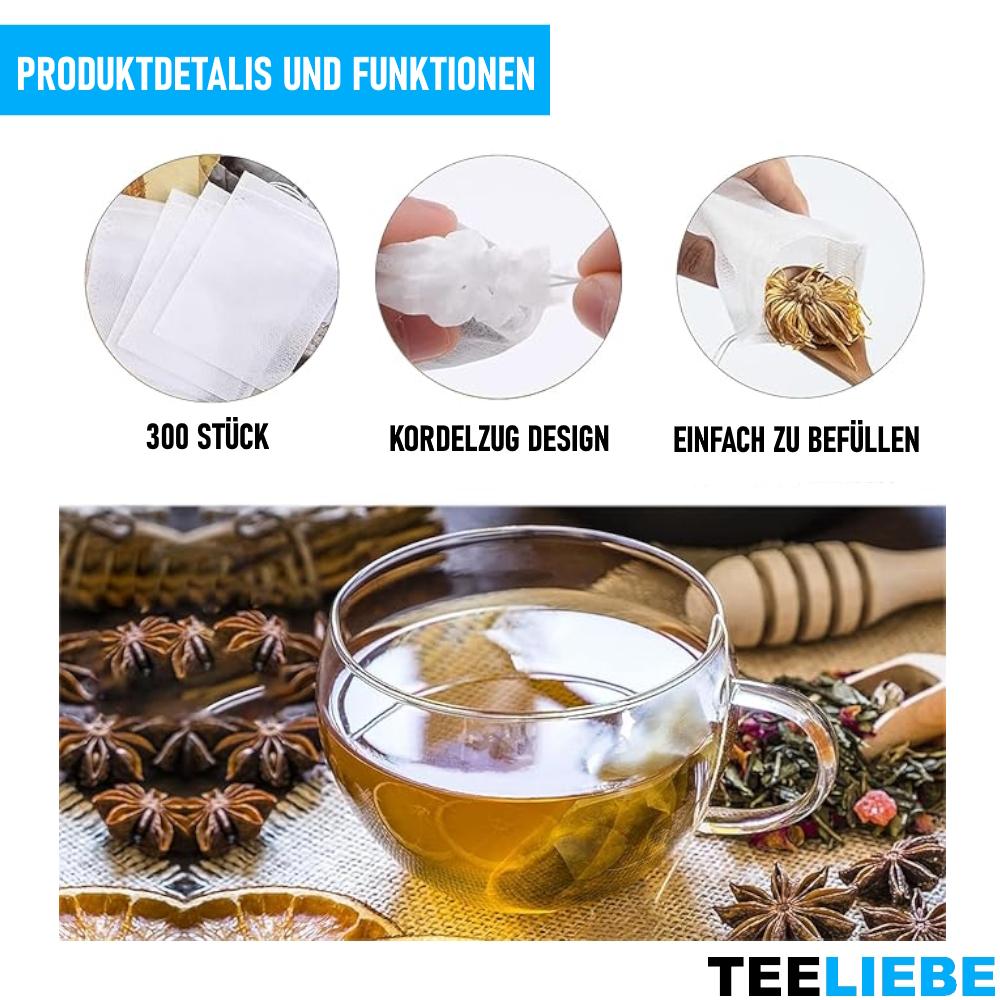 TEELIEBE 300x Bolsitas de té vacías Té Especias Hierbas Bolsitas de té, Bolsas Colador Vlies