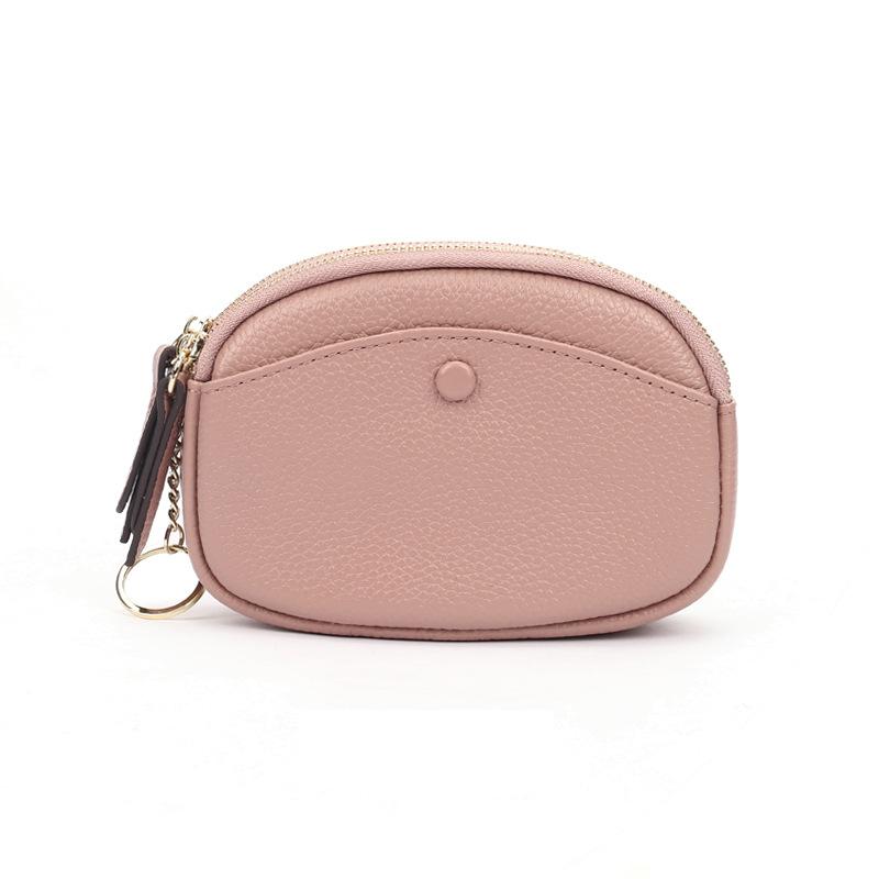 

Женский кожаный маленький кошелек для монет, простой модный брелок большой емкости с двойной молнией, мини-кошелек для монет розовый
