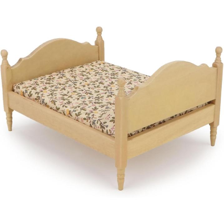 Miniature Furniture Dollhouse Wooden Fabric Bed with Mattress & Pillow 1 12 Scale Furniture Dollhouse Decoration Accessories (Wood)