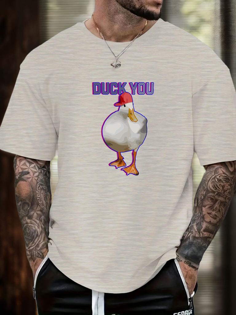 Mens Funny Duck Graphic Cotton TShirt DUCK YOU Red Hat Duck Pattern Short Sleeve Breathable Comfort Fit Casual Daily Wear Top