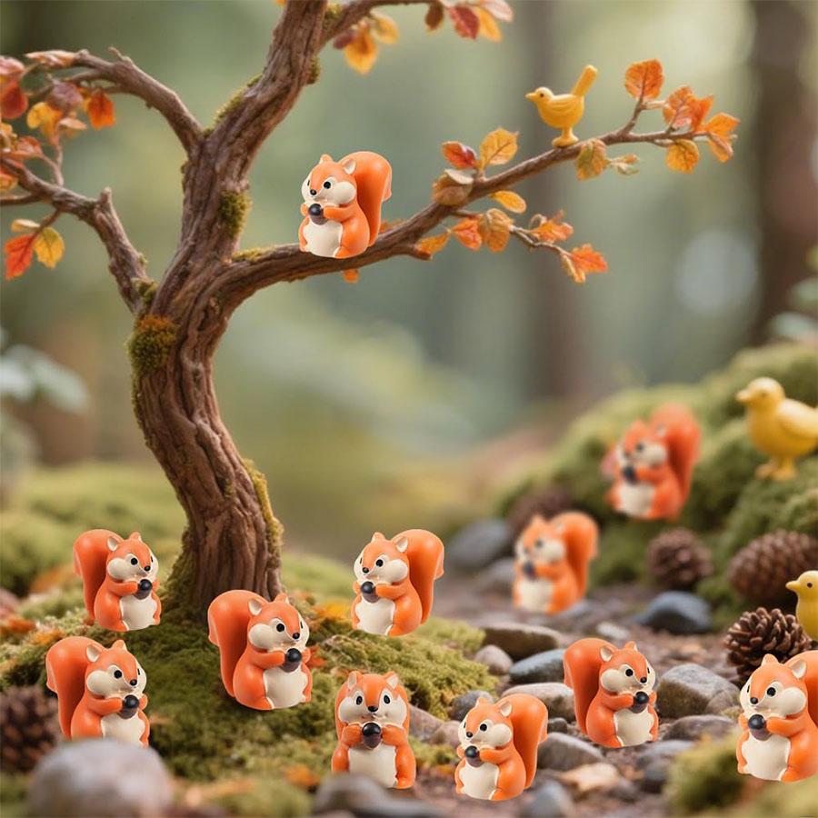 5/10Pcs Mini Squirrel Figurines Mini Resin Animal Miniature Figurines For Diy Fairy Garden Glass Container Potted Plant Decor
