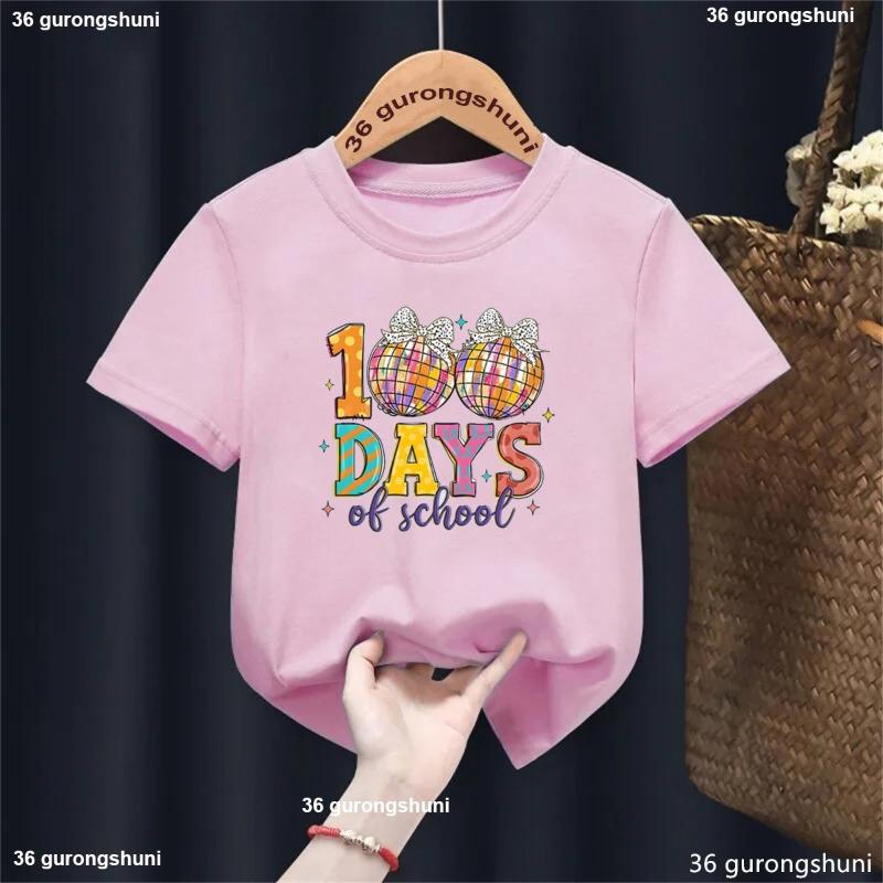 New Girls T Shirt Glitter 100 Days Shirt Children Clothes Girl Disco Ball 100 Days Of School Fashion T-Shirt Retro School Tee XXS