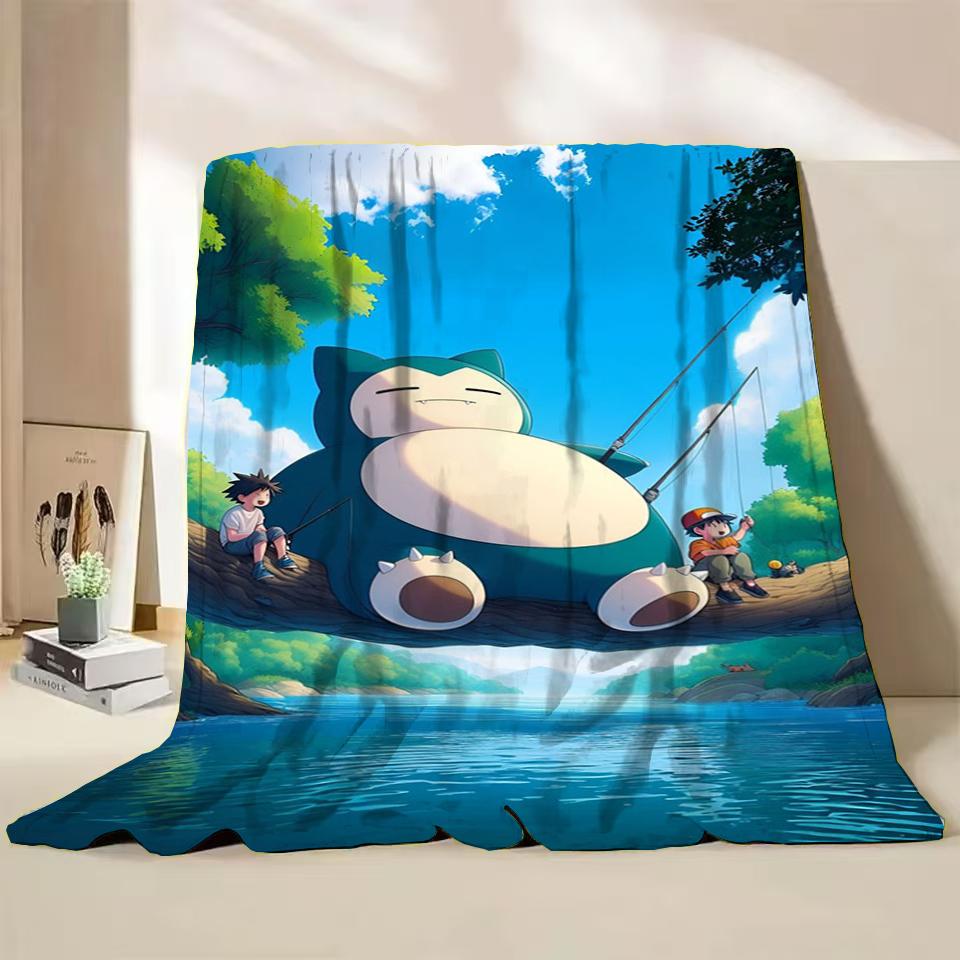 Pokemon Snorlax Flanelová Nadýchaná Fleece Deka pro Domov Ložnici Postel Pohovku Kancelář Dětská Přikrývka Dospělá Měkká Deka Dětský Roztomilý Dárek