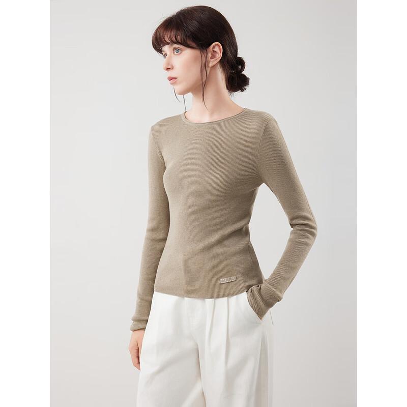 ELLE Women's French Minimalist Round Neck Knit Sweater