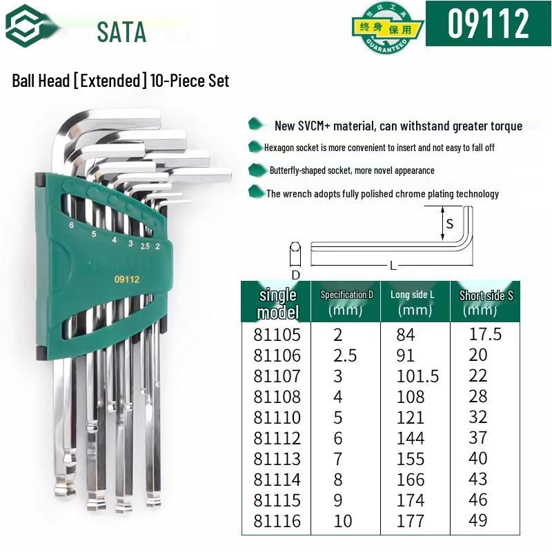 SATA Extra Long Hex & Torx Wrench Set with Ball & Flat Heads