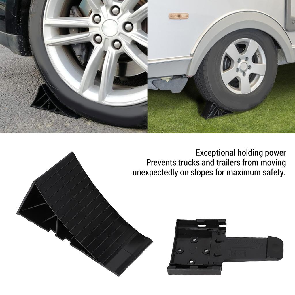2PCS Black Wheel Chocks with Mounting Bracket HDPE Anti Slip RV Tire Blocks for Boat Trailers Truck