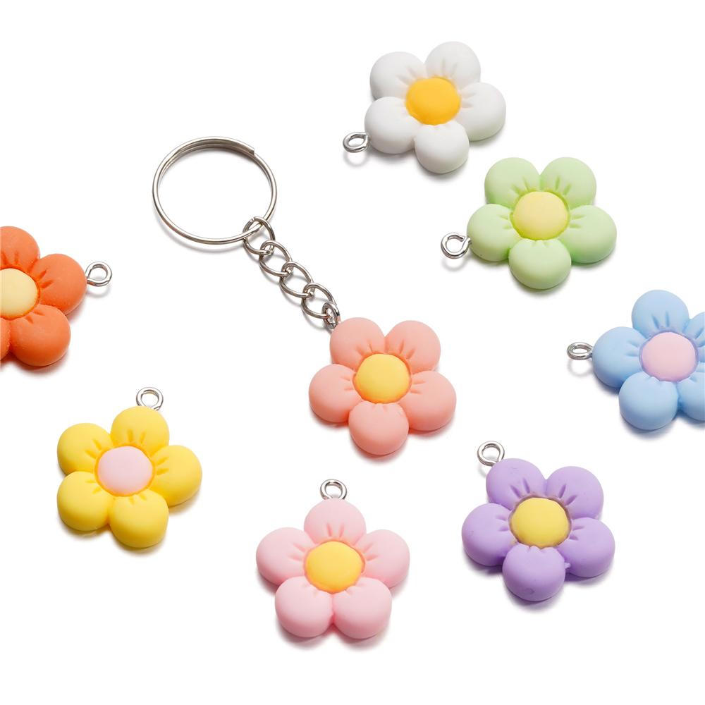 10Pcs/Lot 21*25mm Colorful Acrylic Cute Flower Shape Loose Charm Pendants for Necklace DIY Craft Jewelry Making Accessories