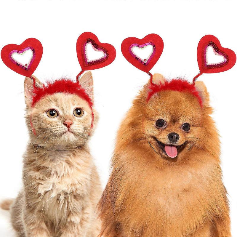 Hair for Pet Red Heart Shaped Dog Hair Band for Party 6Pcs Set