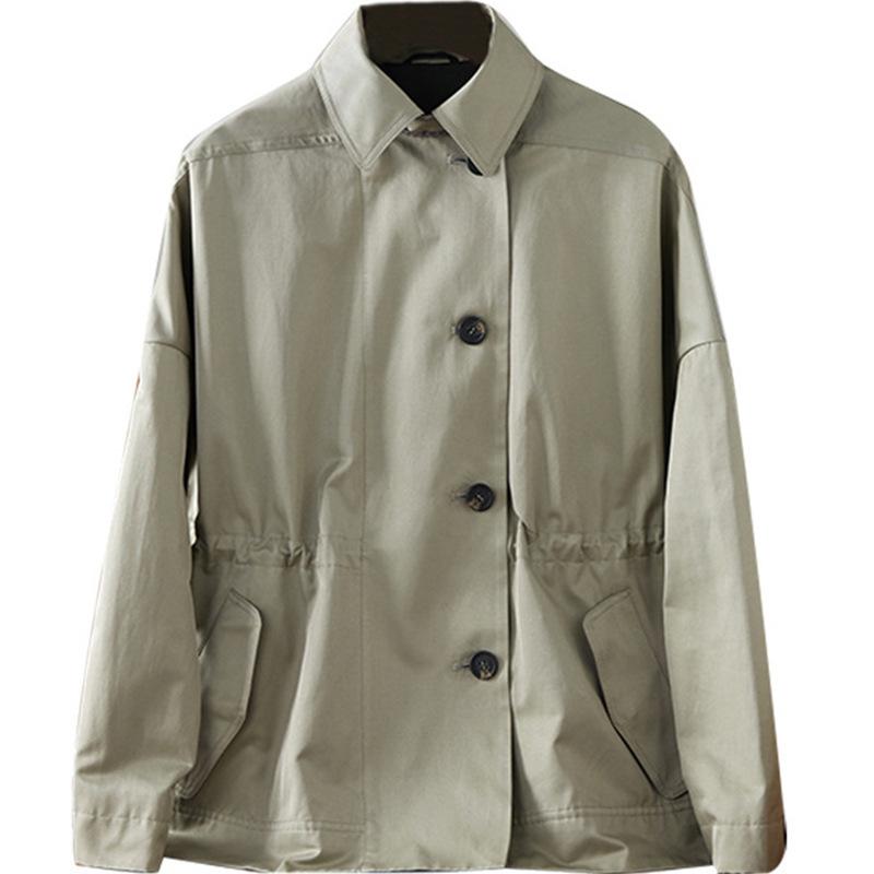 

Хлопково-льняной тренч высокого качества женский весенний короткий тонкий рубашка зеленая куртка весна и осень женская одежда L