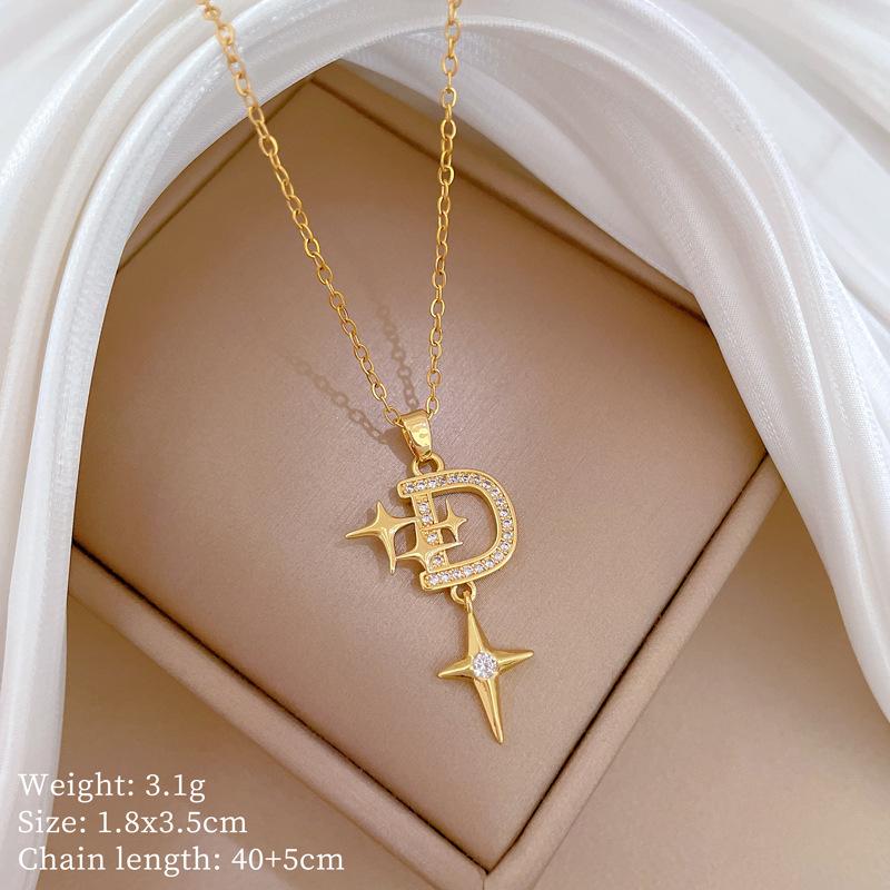 D-Shaped Star Full Diamond Light Luxury Temperament Gorgeous Full Diamond Necklace Female Versatile Collarbone Chain Titanium Steel Chain