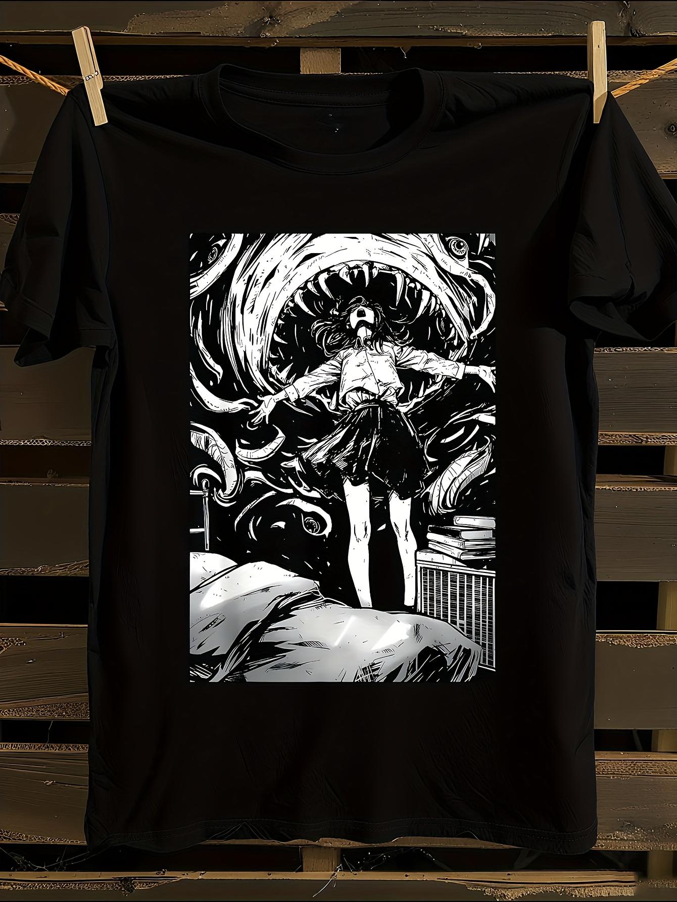 Black Anime Horror Manga Girl Print Harajuku Style T-shirt XL
