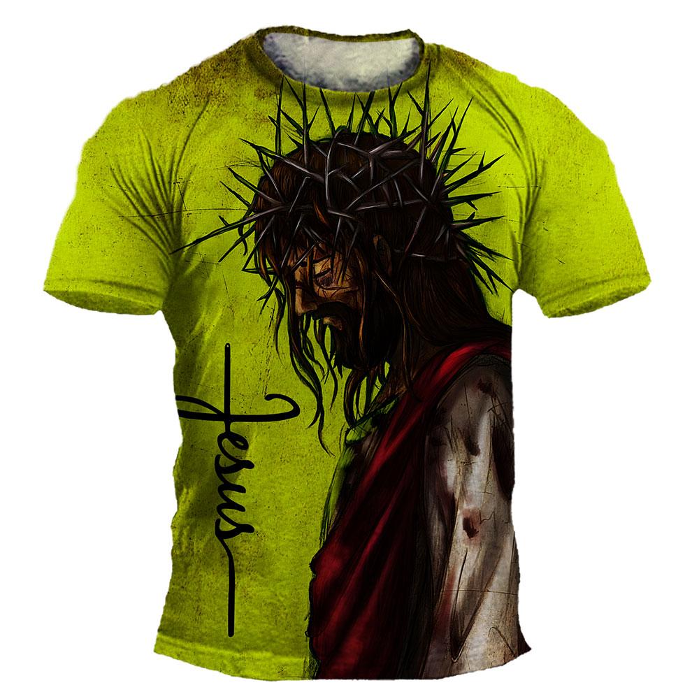 Vintage Men's T-shirt Jesus Christ Cross T-shirts Man Summer Streetwears Men Oversized T Shirts Hip-hop Casual Clothes Tops Tee
