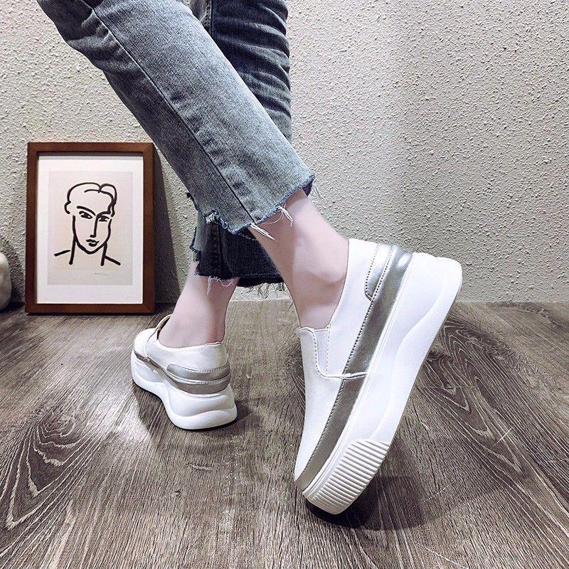 Women's 2025 Hidden Heel White Loafers - Slip-On, Lazy, Thick Sole, Korean Style Platform Shoes.