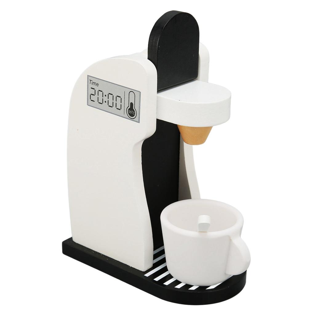 Kids Coffee Maker Playset Black White Rounded Edges Educational Wood Vivid Toddler Kitchen Playset f