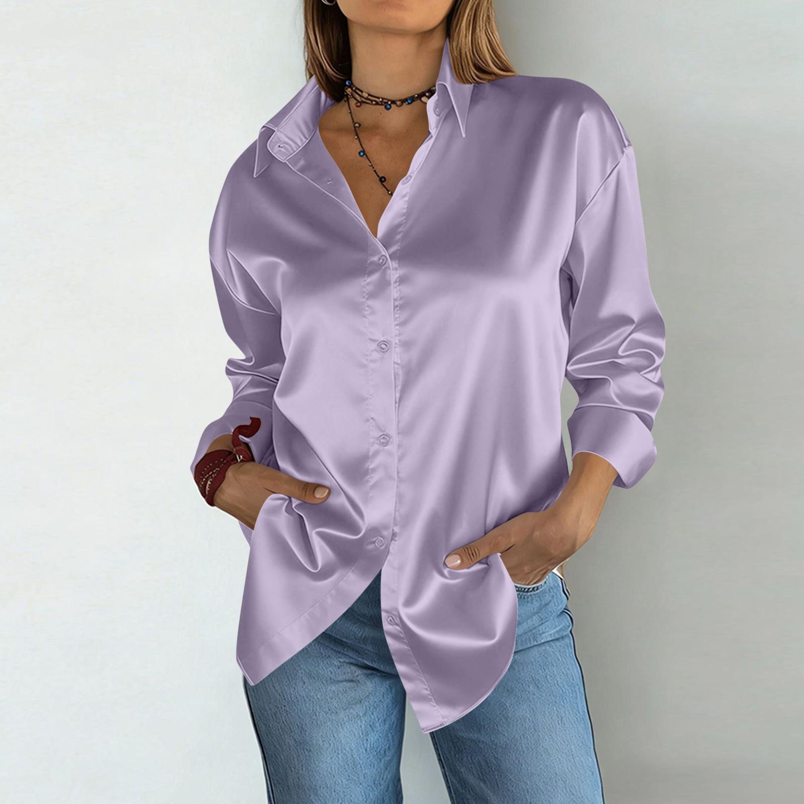 Women s Fashion Color Button Collar Loose Long Sleeve Versatile Casual Shirt Top L