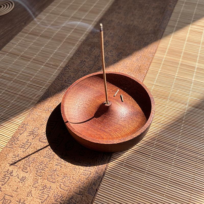 Round Solid Wood Incense Stick Holder Sandalwood Agarwood Incense Burner Handmade Tea Ceremony Incense Base Tray Holder