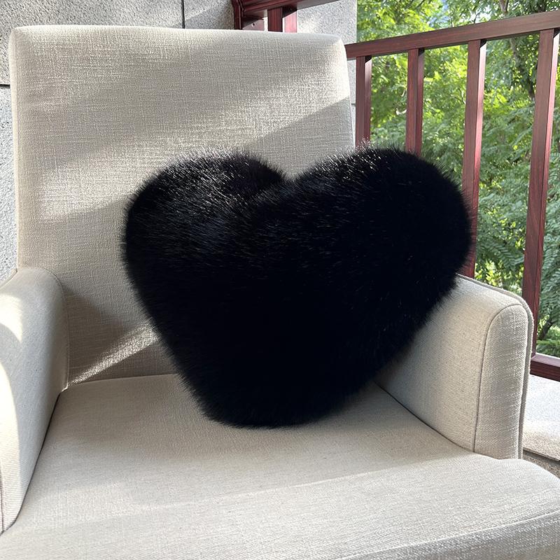 Heart Shape Throw Pillow Sofa Car Stuffed Seat Cushion Double-sided Imitation Fox Fur Plush Cushion Home Decor Waist Cushions
