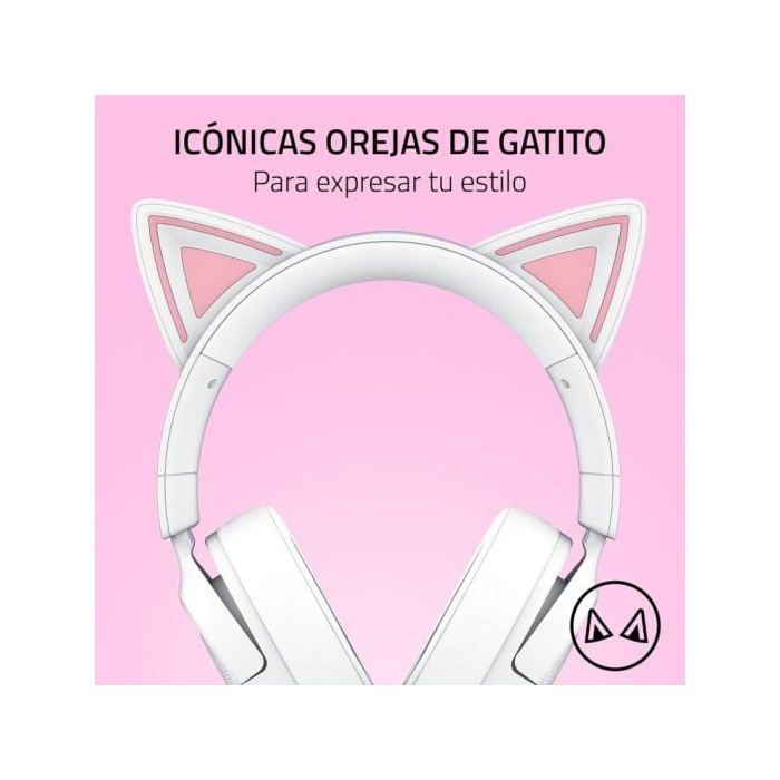 Auriculares Gaming Razer Kraken Kitty V3 X con cable y orejas de gatito micrófono cardioide blancos