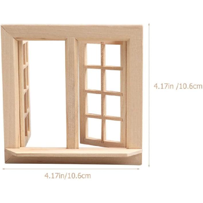 Wooden Window for Dollhouse, Miniature Window Frame Mini Furniture Doll House 1:12 Dollhouse Wooden Doors Miniature Furniture Doll Craft Window Frame