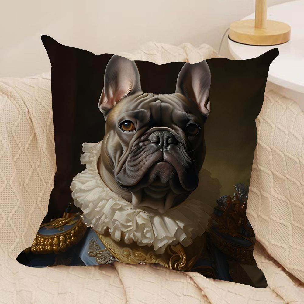 Renaissance Royal Dog Cushion Cover Silky Short Plush Invisible Zipper Dustproof Sofa Pillow Case for Home Decor